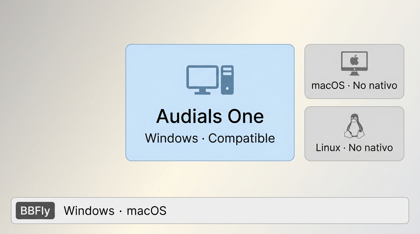 Compatibilidad de Audials One con Windows y ausencia de versión nativa para macOS y Linux.