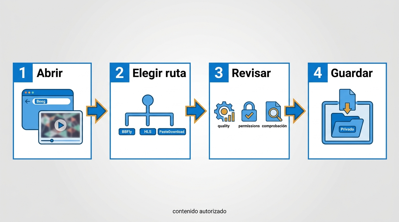 Pasos para reproducir un vídeo de Beeg y revisar la descarga con BBFly o HLS.