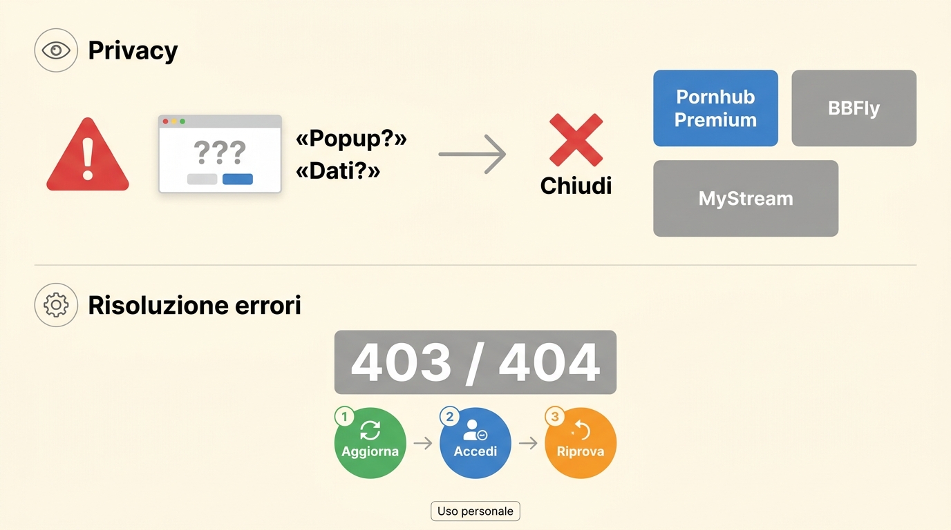 Procedura per evitare popup e risolvere errori 403/404 nei download Pornhub Premium.