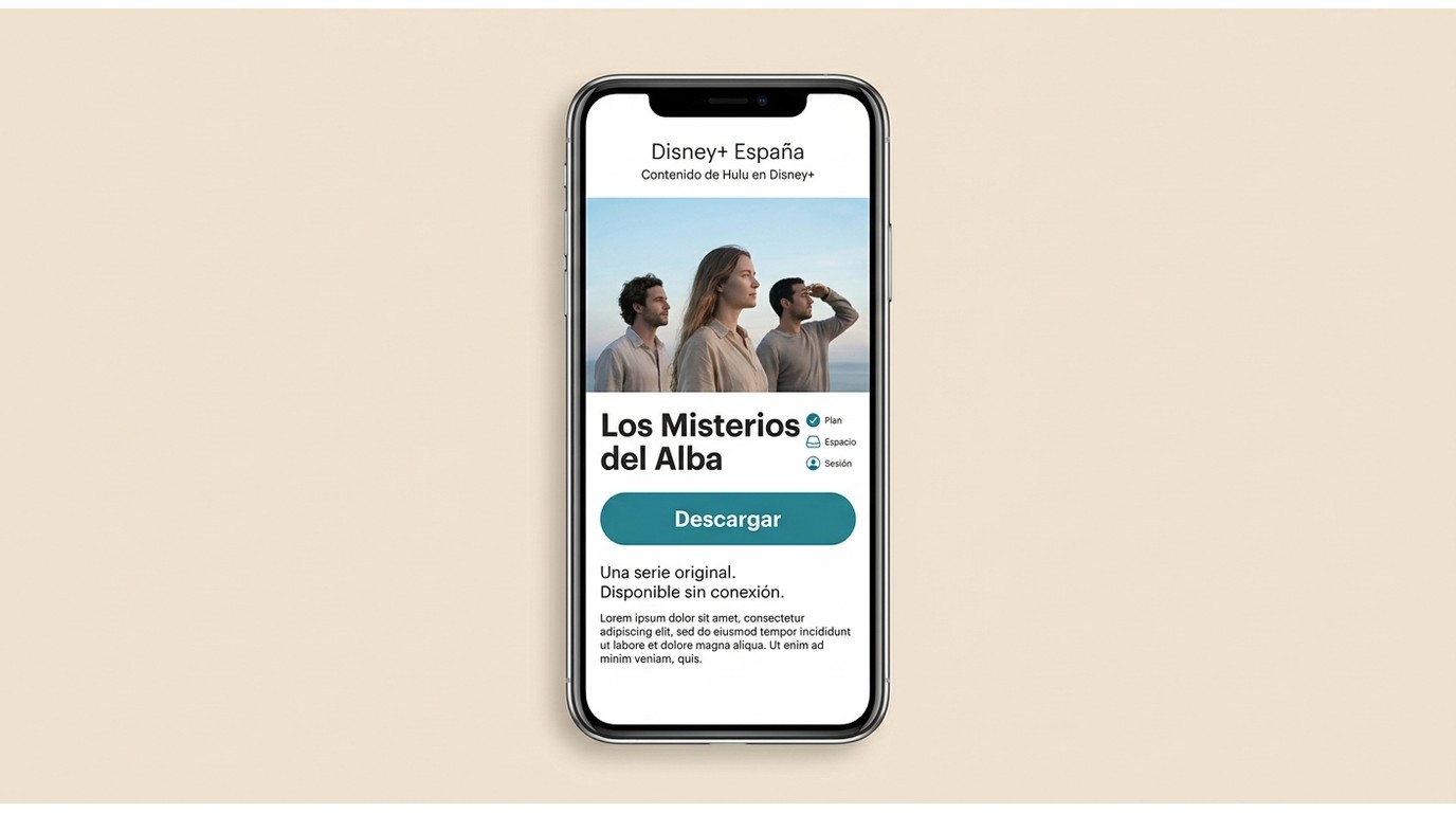 Ficha de Disney+ España con botón Descargar y comprobaciones de plan, espacio y sesión.