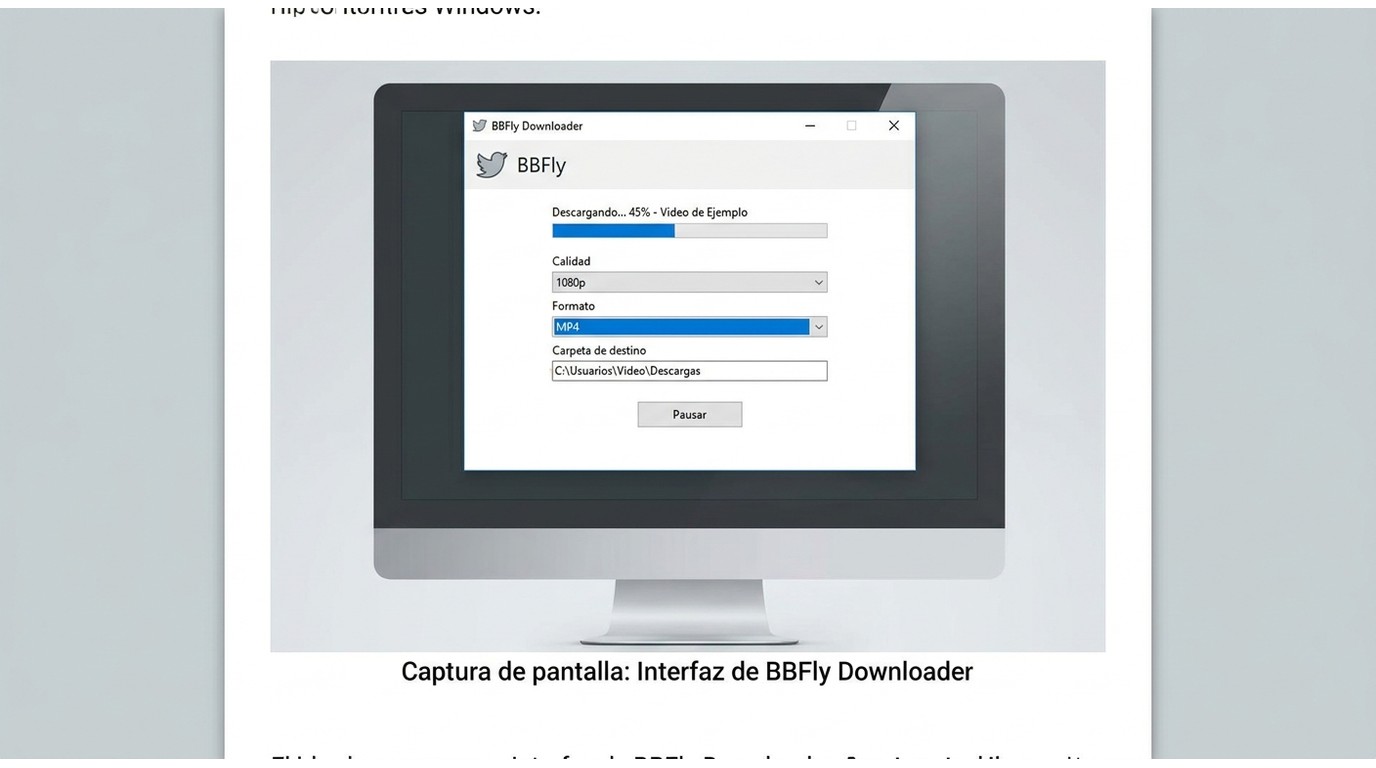 BBFly Downloader en Windows descargando vídeo en MP4 1080p con barra de progreso