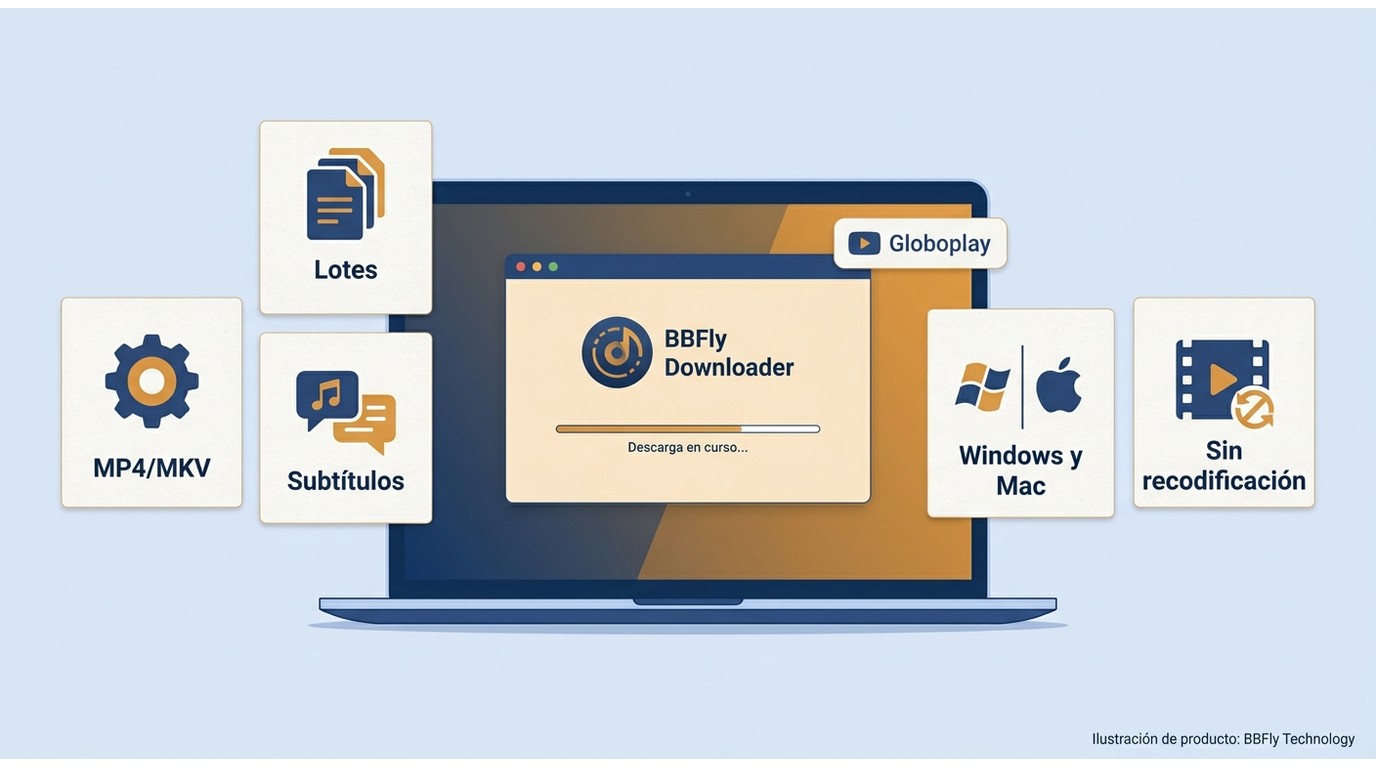 Funciones de BBFly para Globoplay en PC y Mac, incluido MP4, lotes y subtítulos