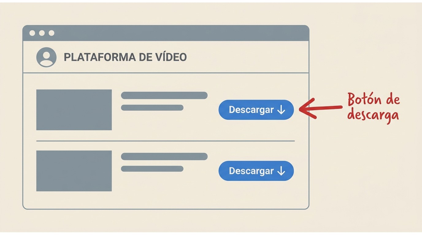 Panel Dailymotion Studio mostrando el botón de descarga de un vídeo propio en la lista de contenidos