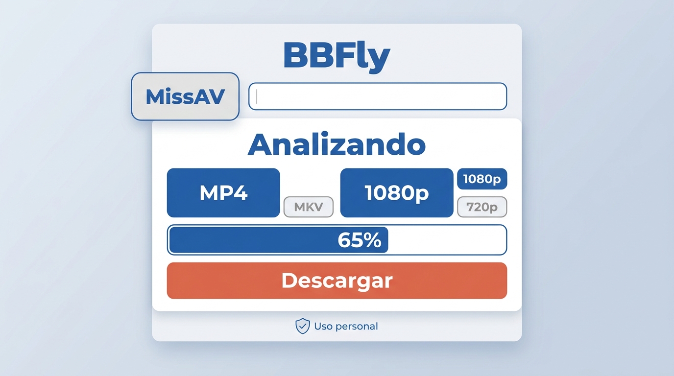 Flujo de BBFly para analizar una URL de MissAV y guardar un vídeo en MP4 o MKV.