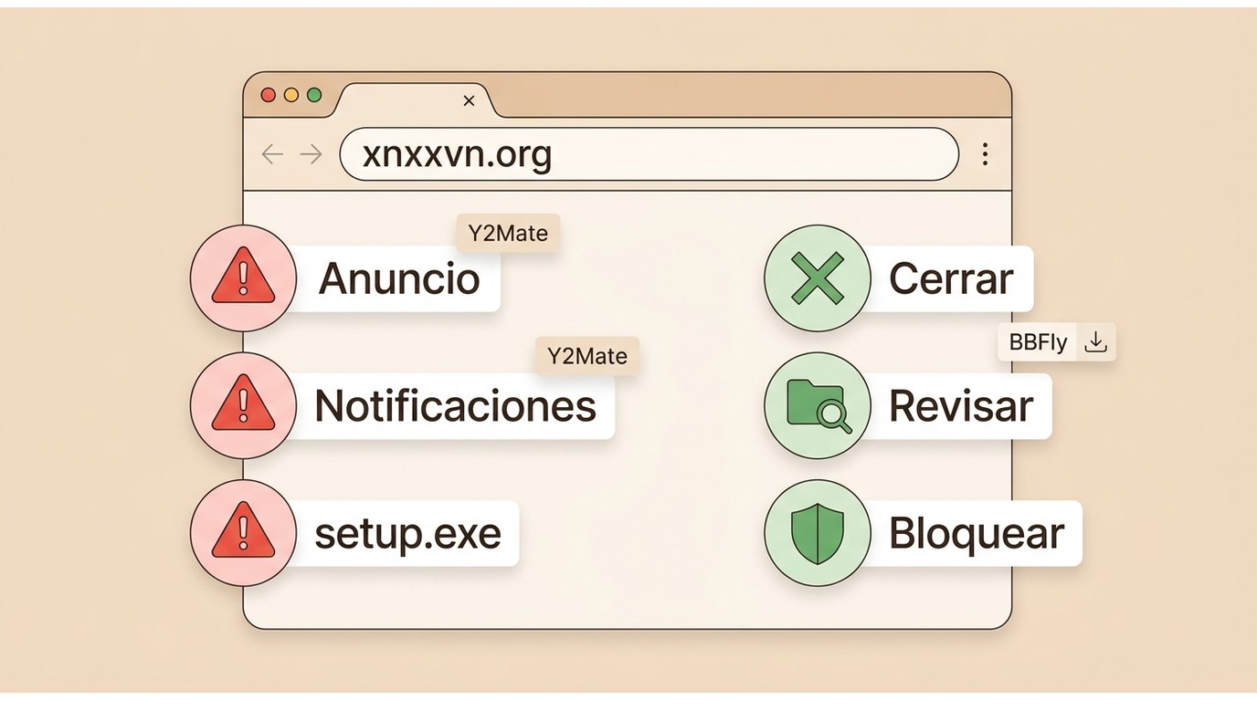 Señales de alerta ante anuncios, notificaciones y ejecutables inesperados en páginas de descarga.