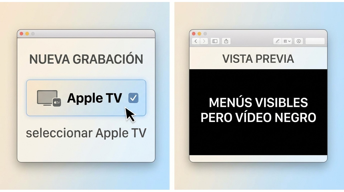 QuickTime en Mac mostrando Apple TV como fuente de grabación