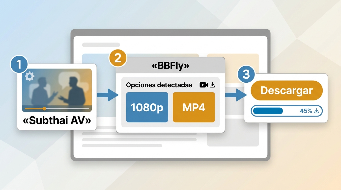 BBFly detecta un vídeo de Subthai AV y permite elegir 1080p en MP4 antes de descargar.