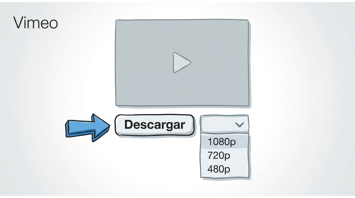 Botón Descargar en página de Vimeo con opciones de calidad 1080p, 720p y 480p