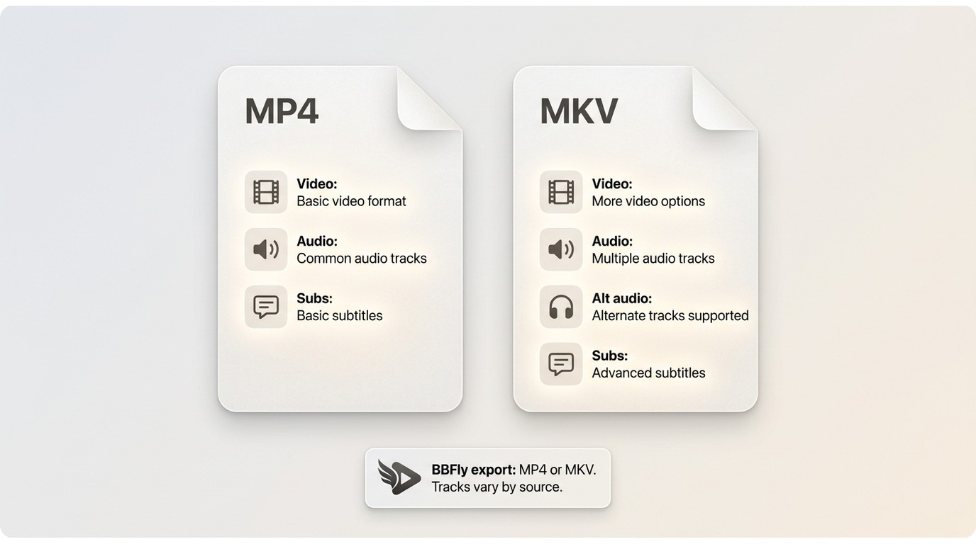 Comparison of MP4 and MKV with audio tracks and subtitle availability