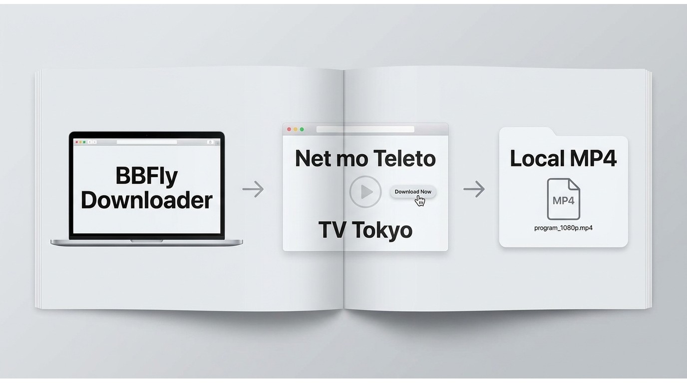 How BBFly saves a TV Tokyo video from Net mo Teleto into a local MP4 file.