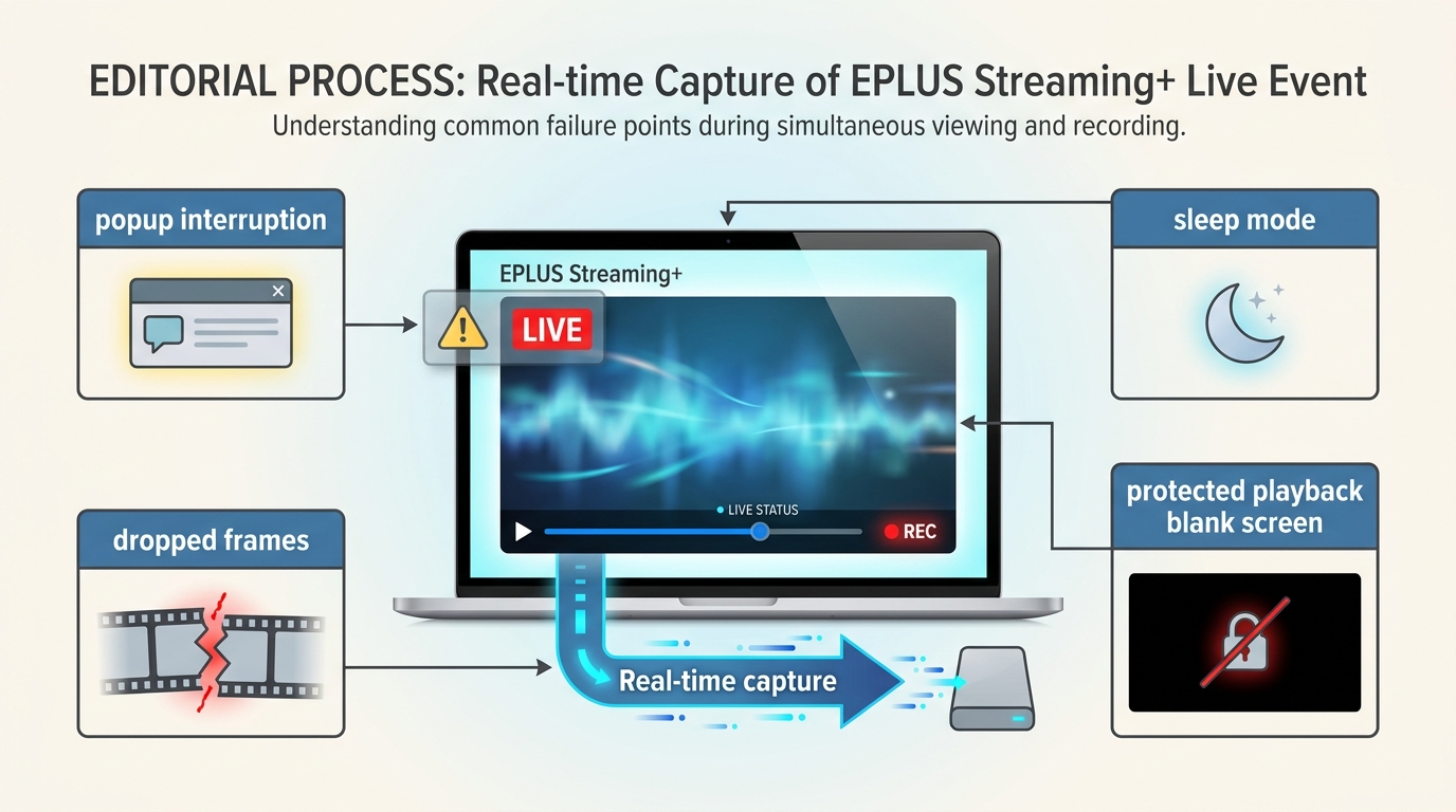How recording an EPLUS live stream works in real time and where capture can fail.