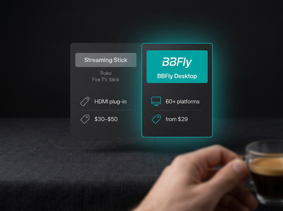 Comparison of streaming stick vs BBFly desktop download as workarounds for unsupported Samsung TVs r