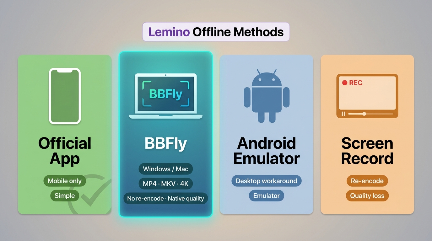 Four lemino offline methods compared