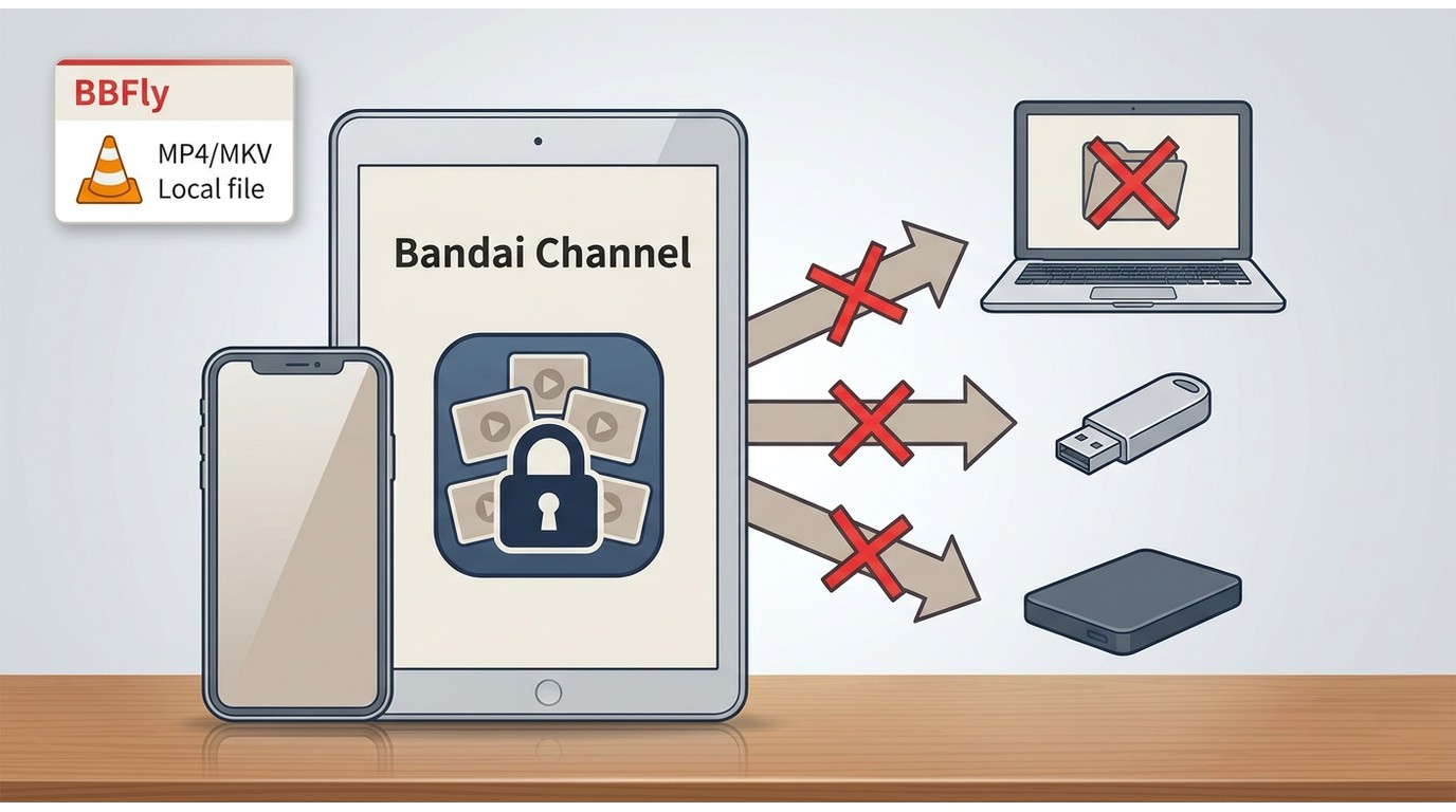 Why Bandai Channel app downloads stay inside the app and cannot be copied like MP4 files