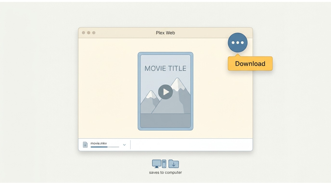 Plex Web three-dot menu with Download saving a source file to the computer