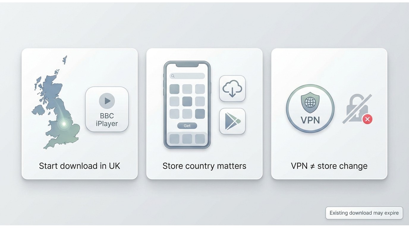 Why BBC iPlayer downloads depend on UK location, app store country, and expiry.