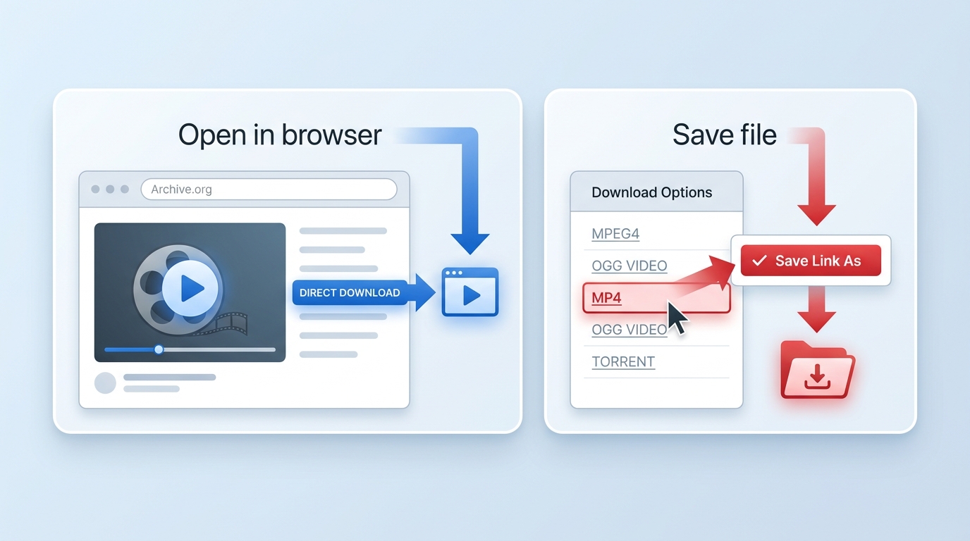 Comparison of Archive.org MP4 opening in a browser versus saving the direct video file