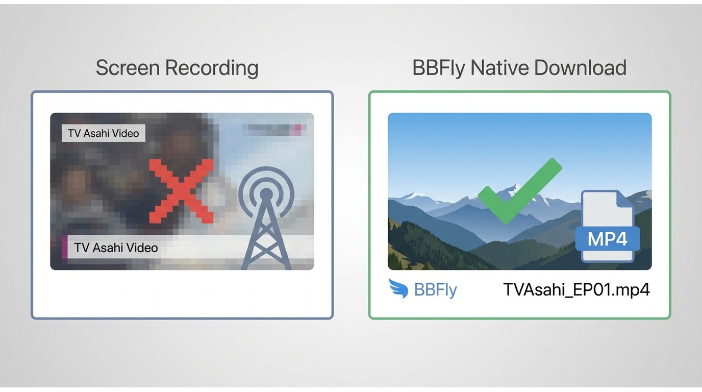 BBFly native download produces clean MP4 vs blurry screen recording output