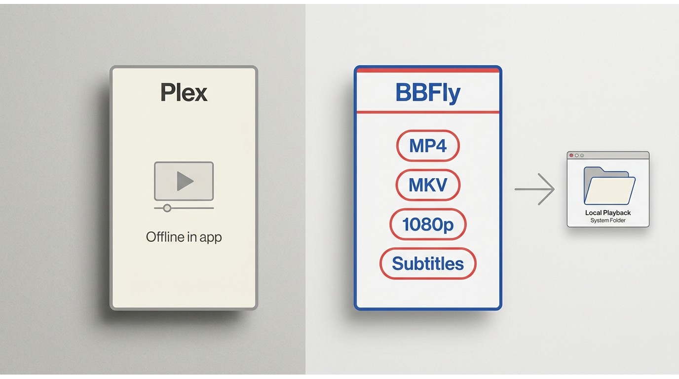 Comparison of Plex app offline playback and BBFly local MP4 or MKV file workflow