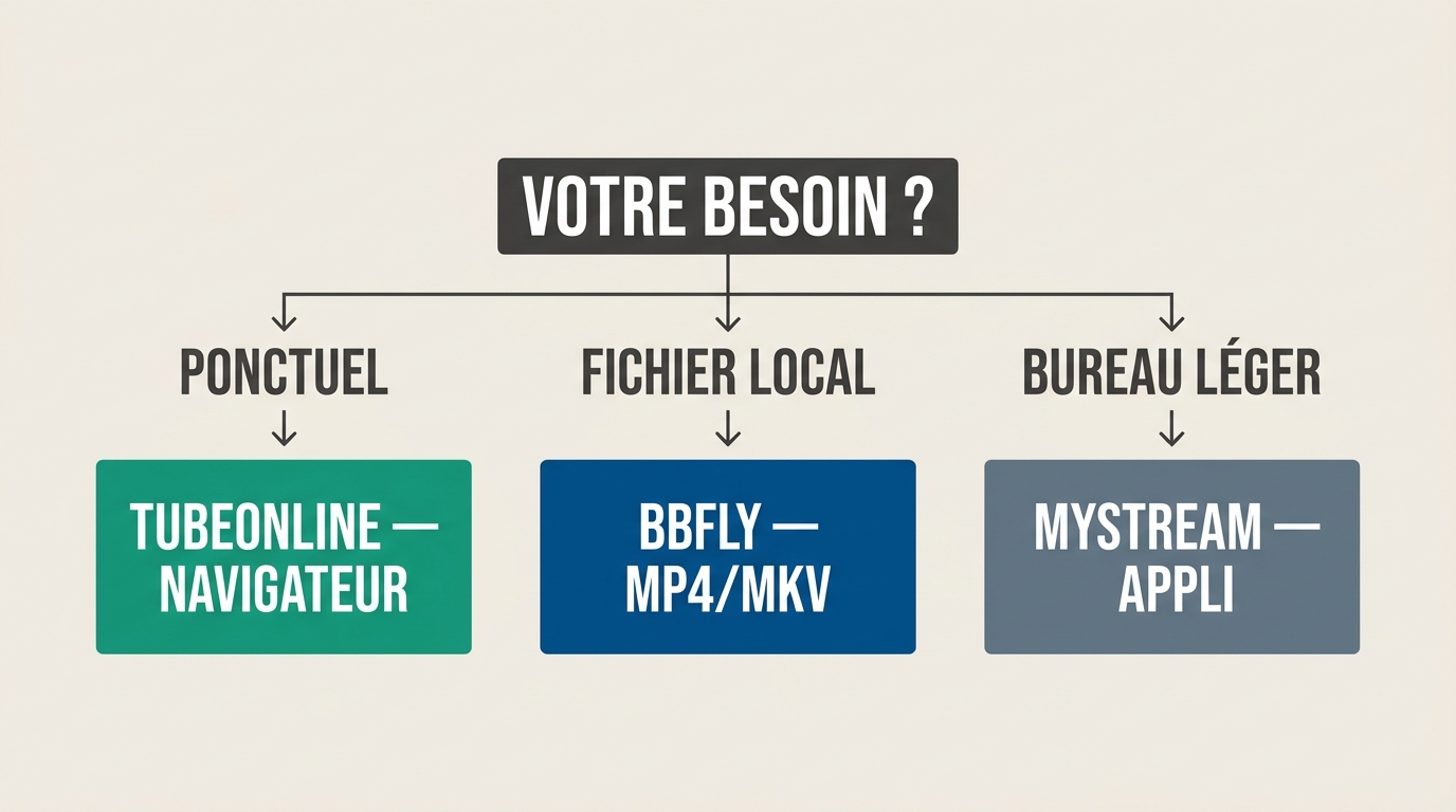 Arbre de décision : choisir entre TubeOffline, BBFly et MyStream pour télécharger une vidéo Eporner 
