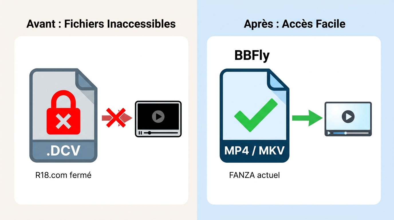 Différence entre fichier DCV R18.com (inaccessible après fermeture) et nouveau fichier MP4 créé par 