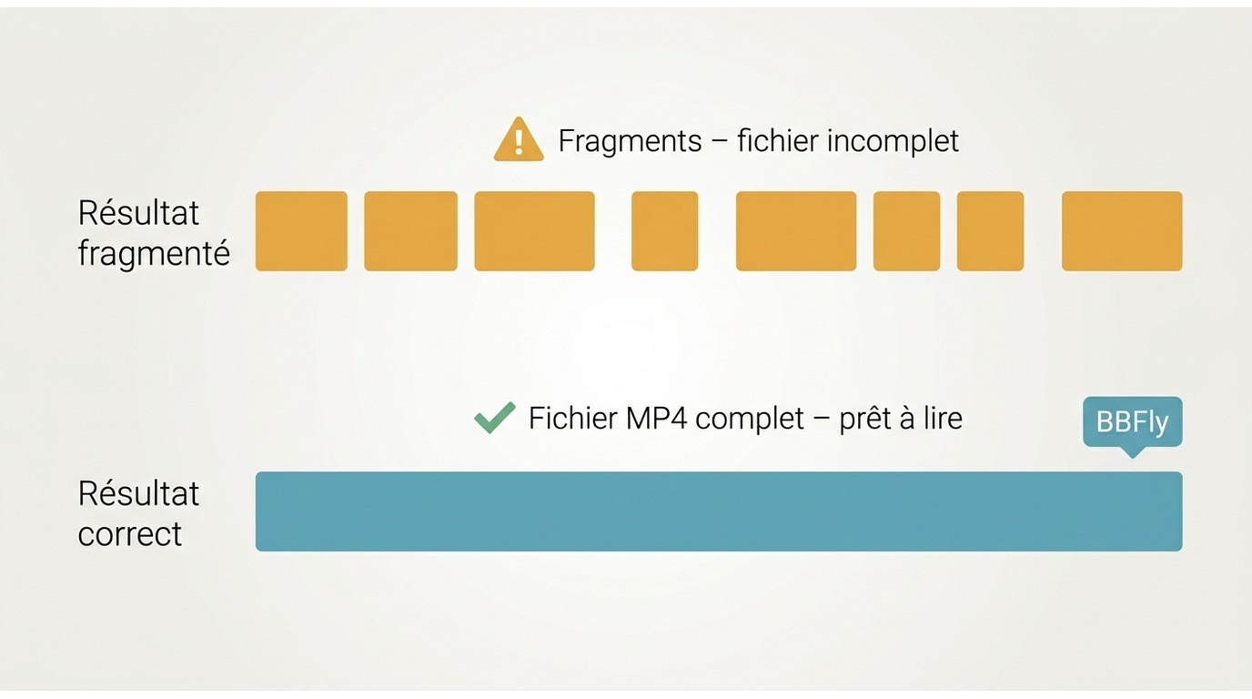 Comparaison fragments vidéo détectés vs fichier MP4 complet téléchargé par BBFly
