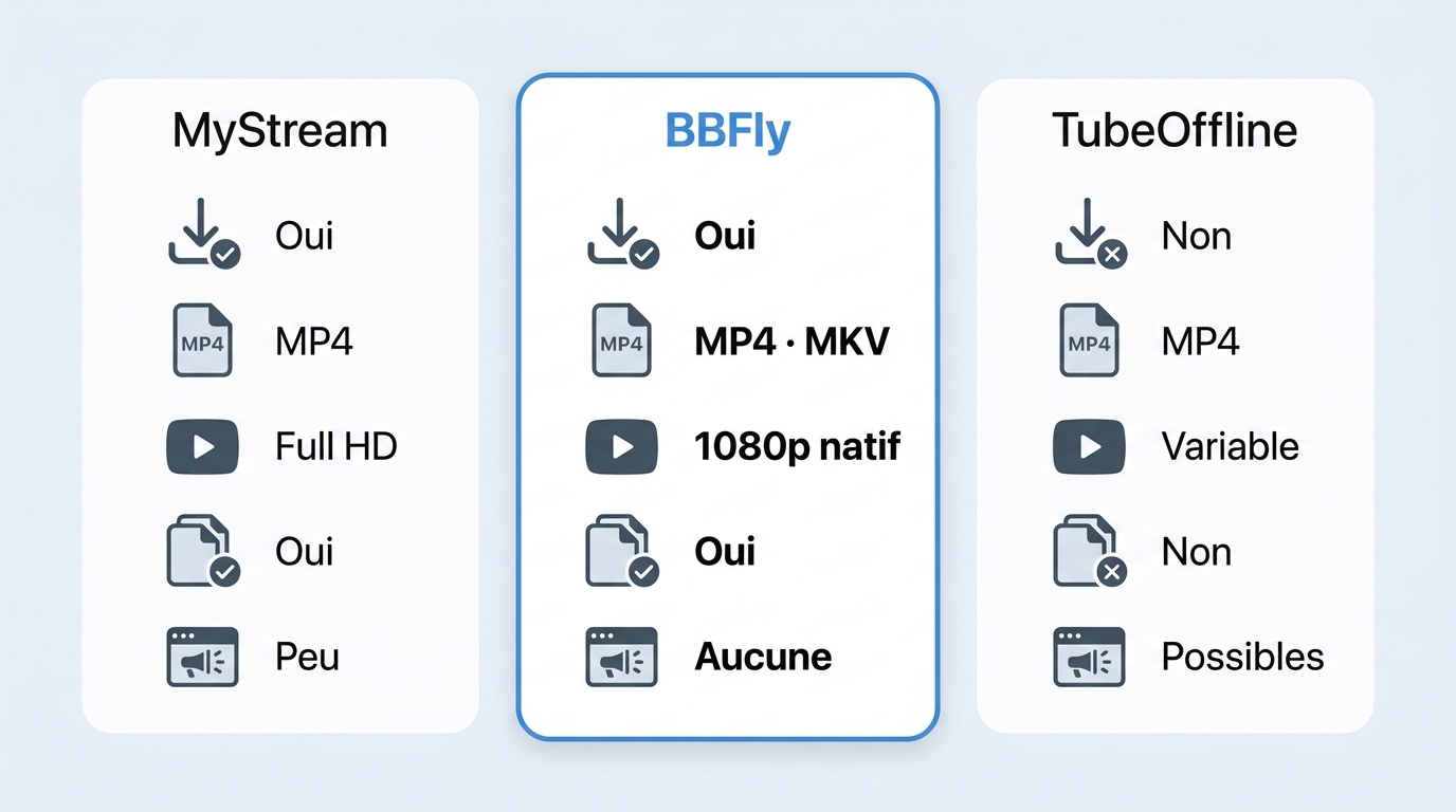 Comparatif MyStream, BBFly et TubeOffline pour Eporner : installation, formats, qualité max et publi