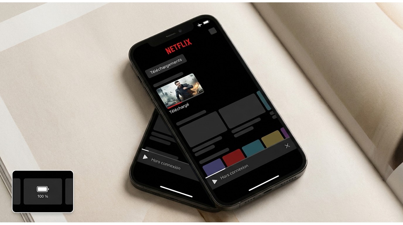 Netflix sur iPhone lit un titre téléchargé avec le mode avion activé.