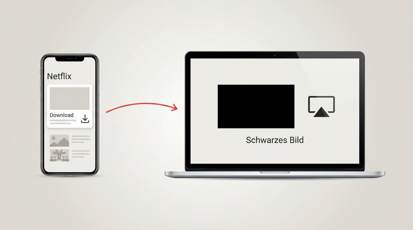 AirPlay von einem Netflix-Download auf iPhone zum MacBook kann ein schwarzes Bild zeigen.