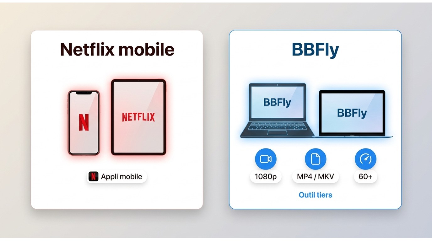 Netflix mobile et BBFly sur ordinateur pour le visionnage hors connexion.