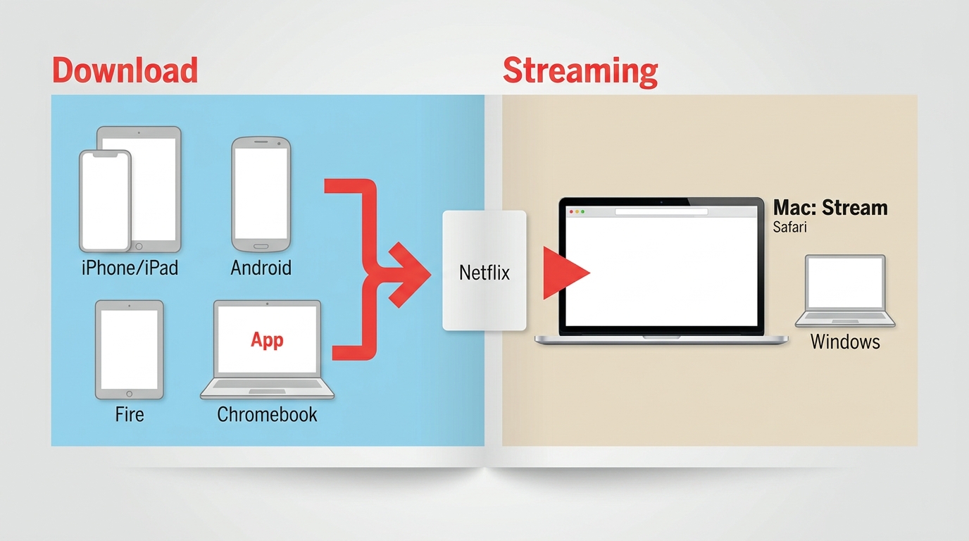 Netflix-Downloads sind auf Mobilgeräten verfügbar, auf macOS und Windows jedoch nur Streaming.