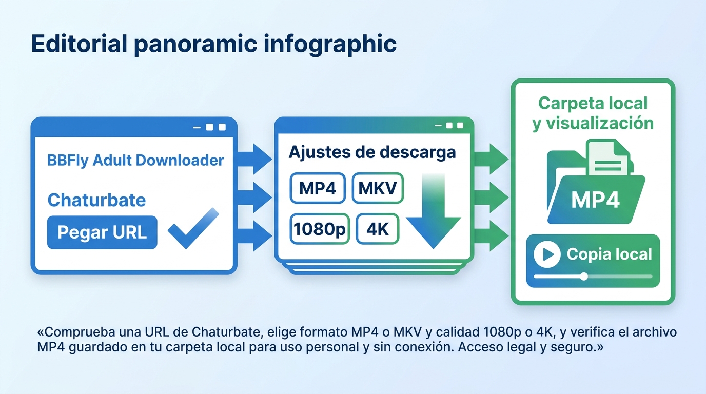 Flujo de BBFly para comprobar Chaturbate, descargar MP4 y verificar la copia local