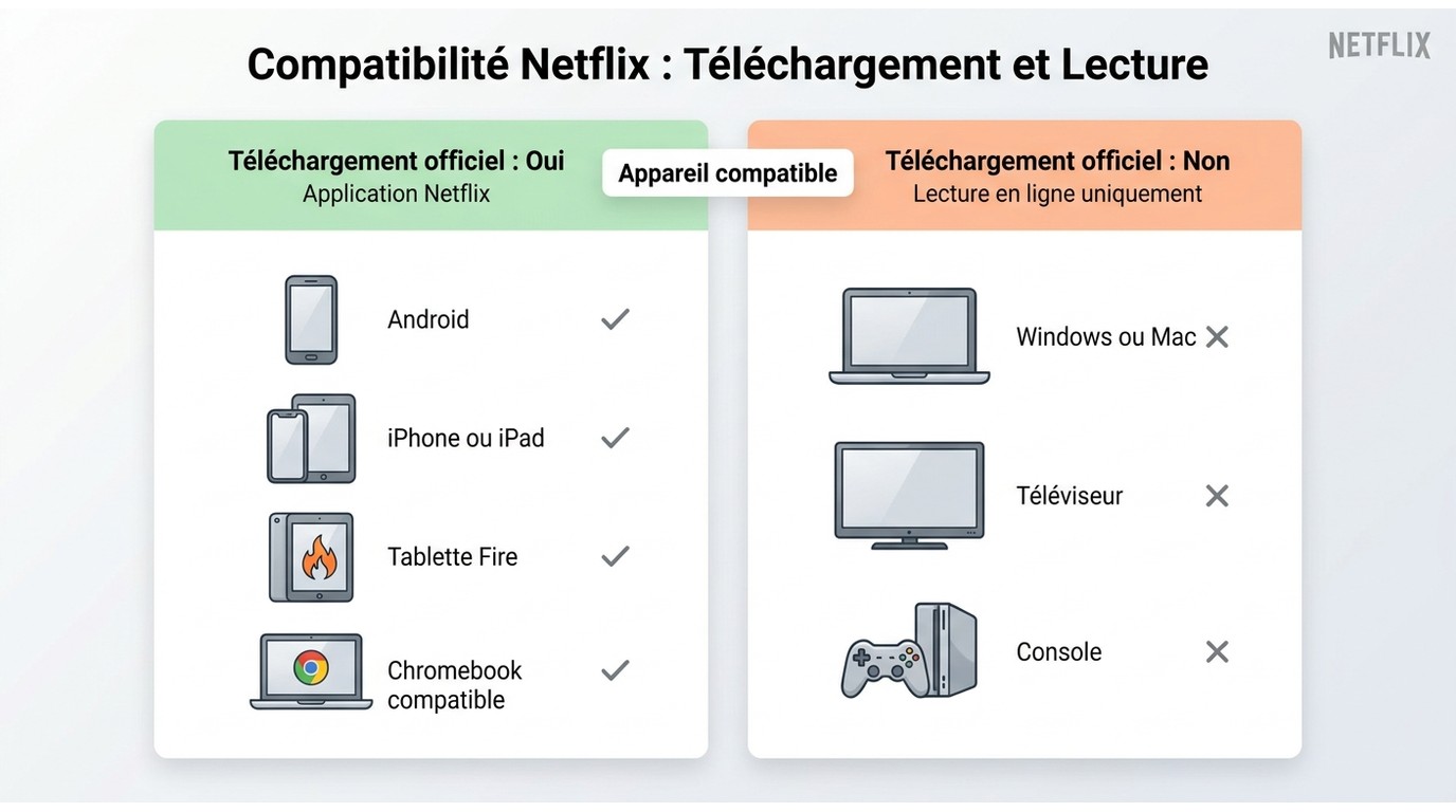 Appareils compatibles avec le téléchargement officiel Netflix