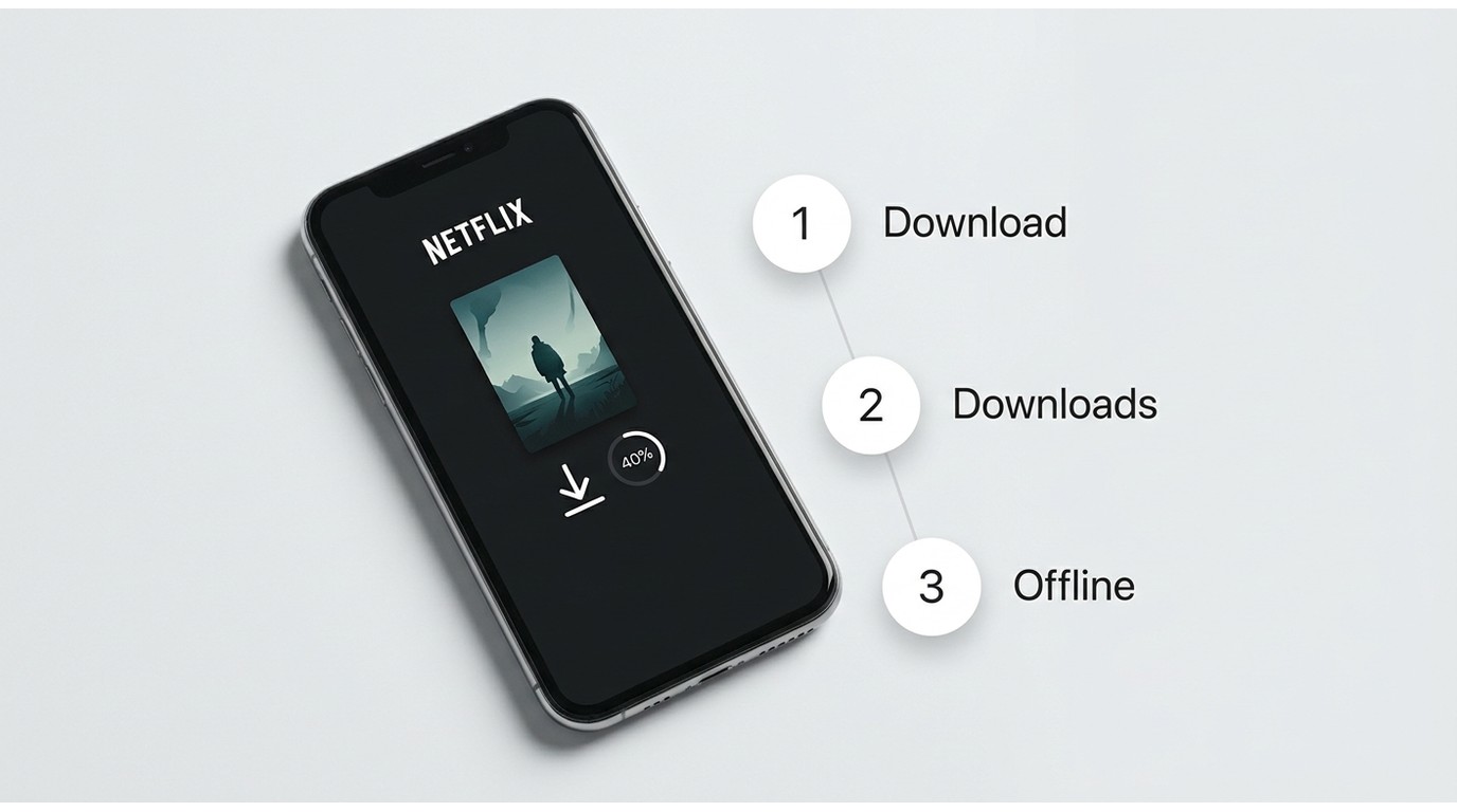 Netflix-App mit Download-Symbol und gespeicherten Titeln für Offline-Wiedergabe