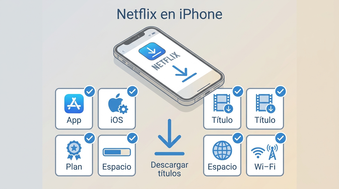 Requisitos para descargar títulos de Netflix en iPhone: app, plan, espacio y conexión.