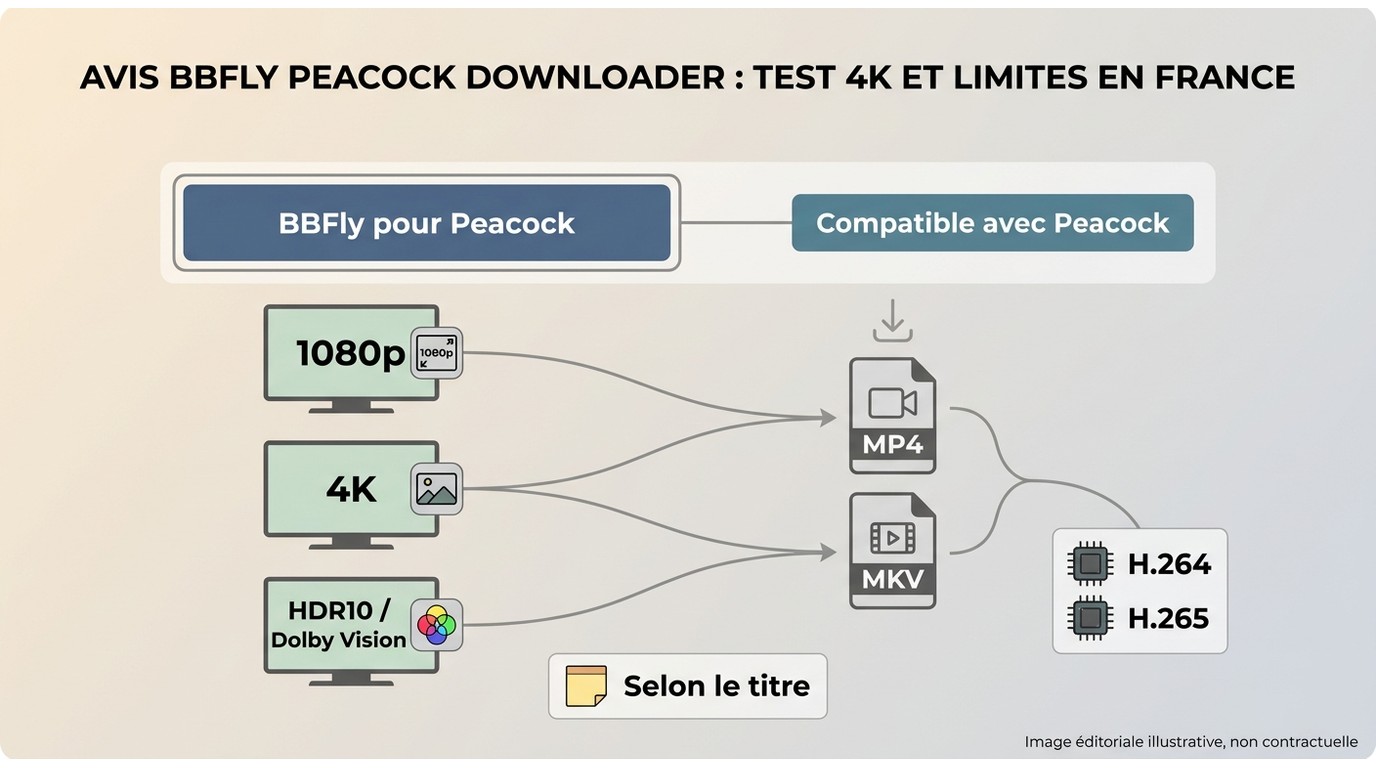 BBFly et Peacock avec résolutions, HDR et formats variables selon le titre