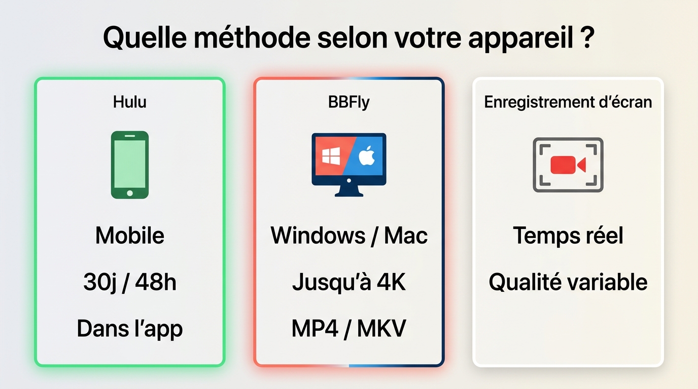 Comparaison Hulu, BBFly et enregistrement d’écran pour le hors ligne