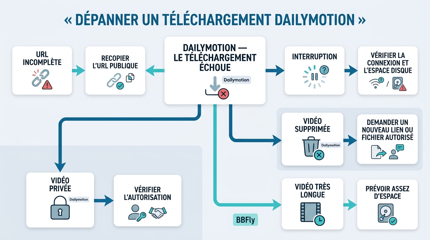 Arbre de dépannage pour les erreurs de téléchargement Dailymotion