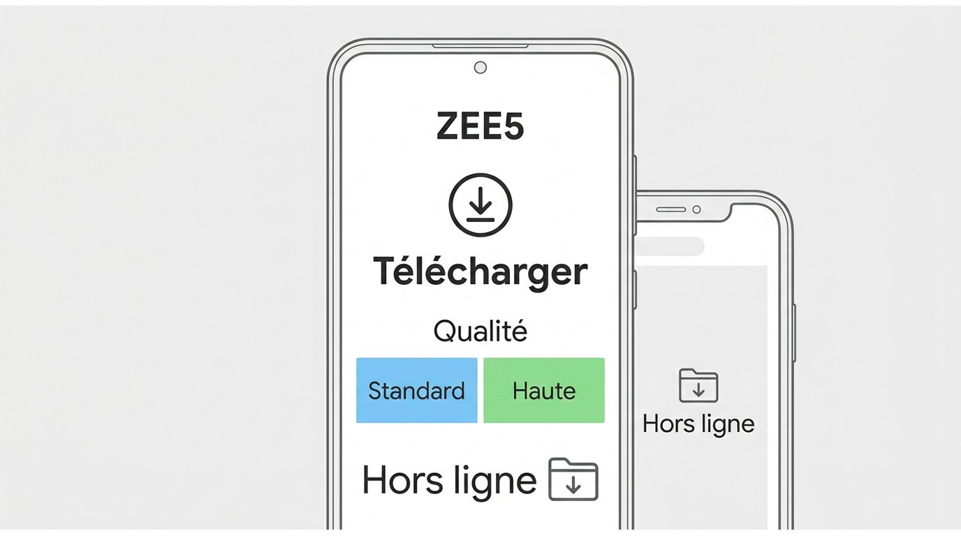 Application ZEE5 affichant le bouton Télécharger et la rubrique Hors ligne
