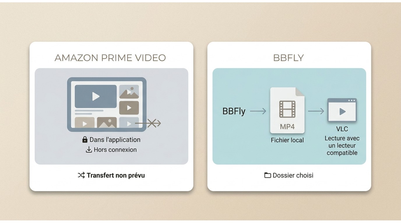 Comparaison entre téléchargement Prime Video dans l’application et fichier MP4 local avec BBFly.