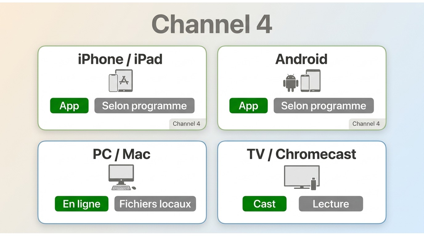 Compatibilité Channel 4 sur mobile, ordinateur, téléviseur et Chromecast