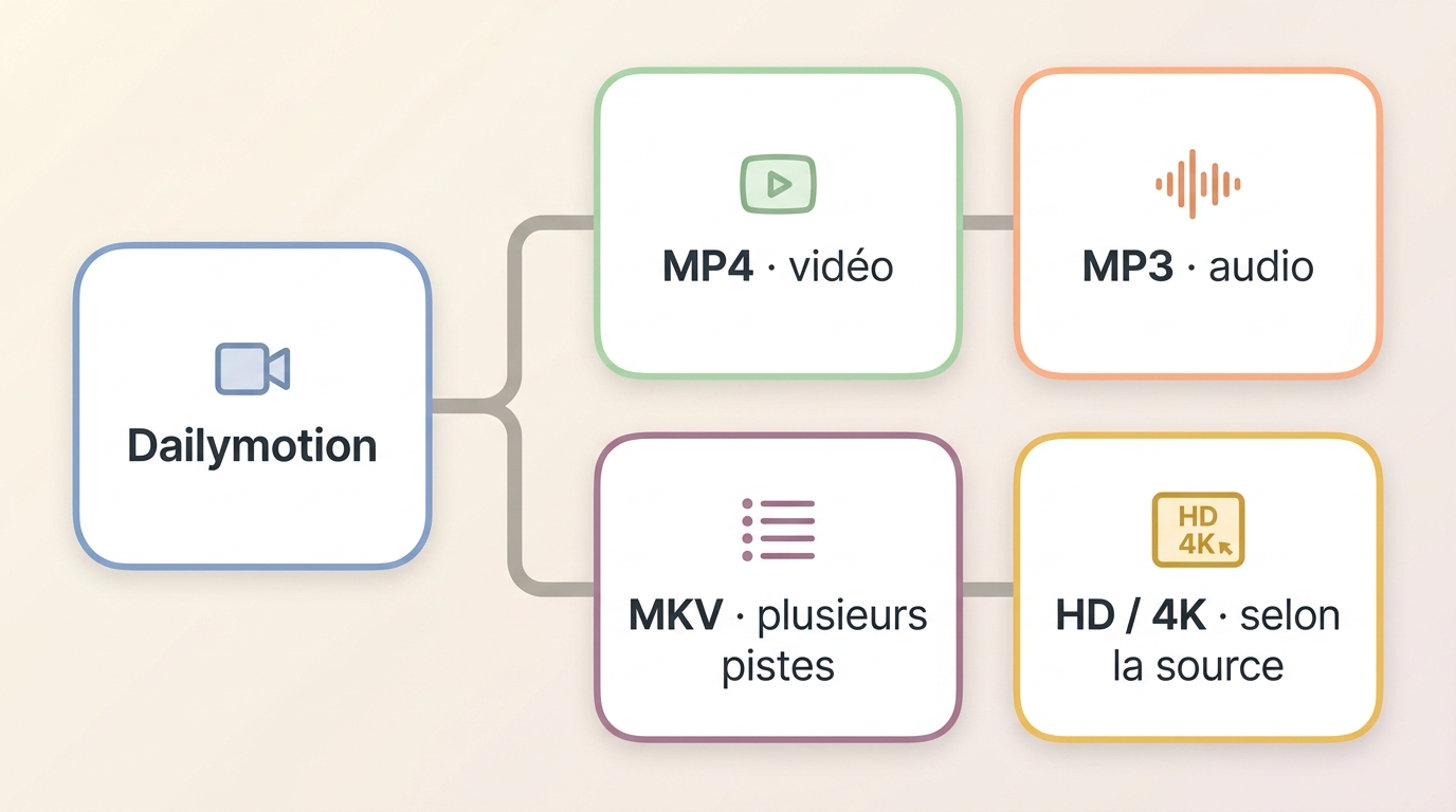 Formats MP4, MP3 et MKV comparés aux qualités HD et 4K Dailymotion