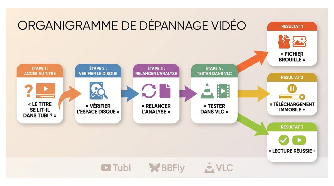 Parcours de dépannage BBFly pour un fichier Tubi brouillé ou bloqué