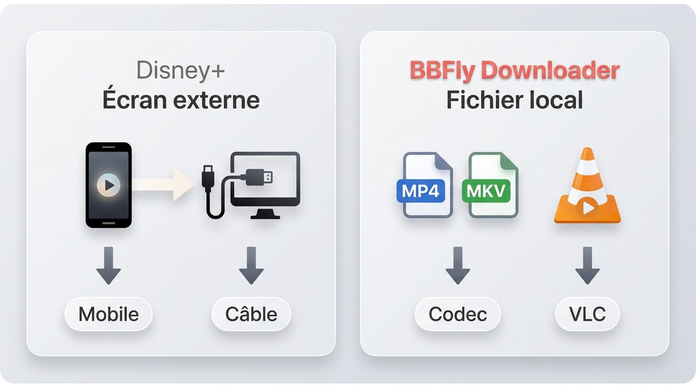 Diagnostic des problèmes Disney+ sur écran externe et des fichiers BBFly MP4 ou MKV.