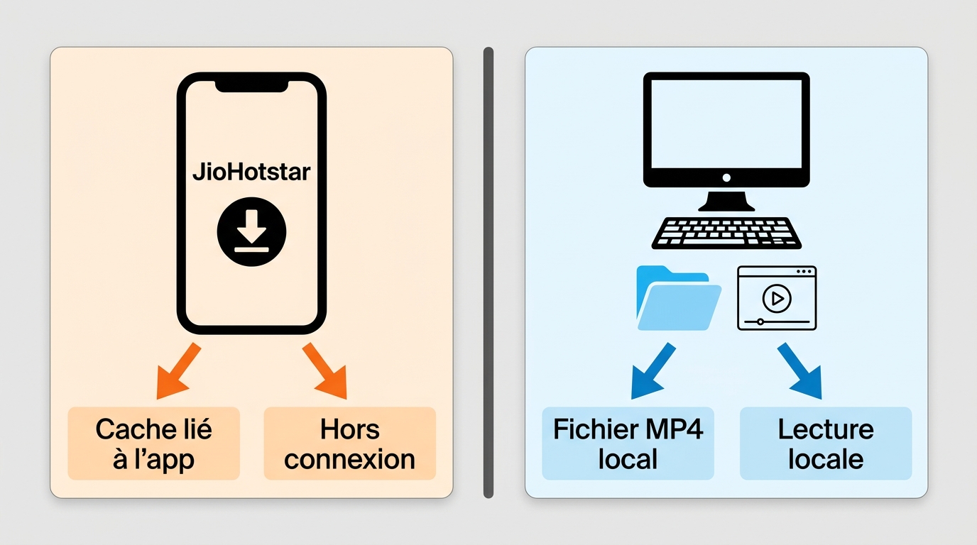 Différence entre le cache JioHotstar et un fichier MP4 local