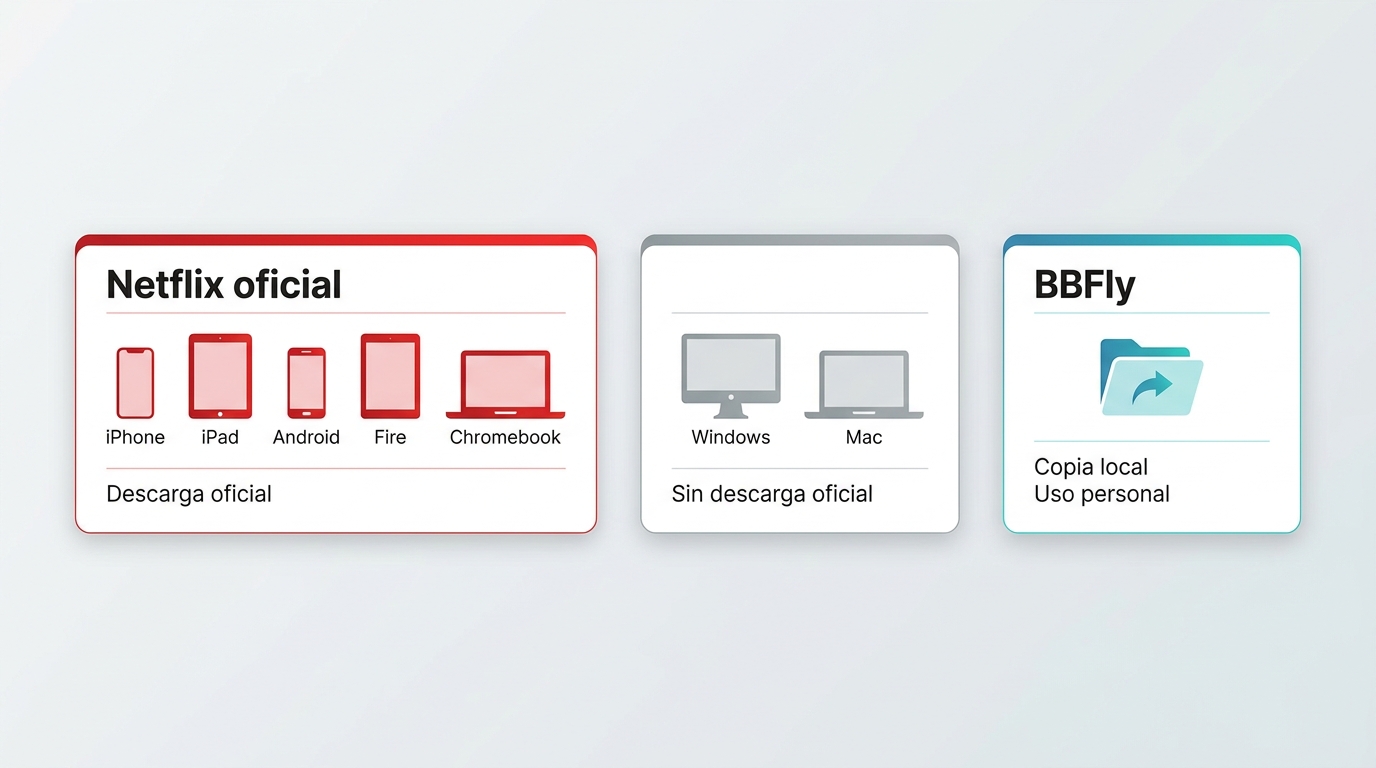 Rutas de descarga de Netflix en móviles, Windows, Mac y BBFly