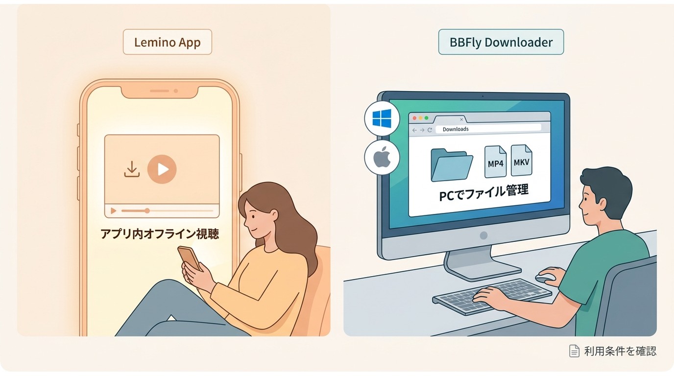 Leminoアプリ視聴とBBFly DownloaderのPCファイル管理の使い分け