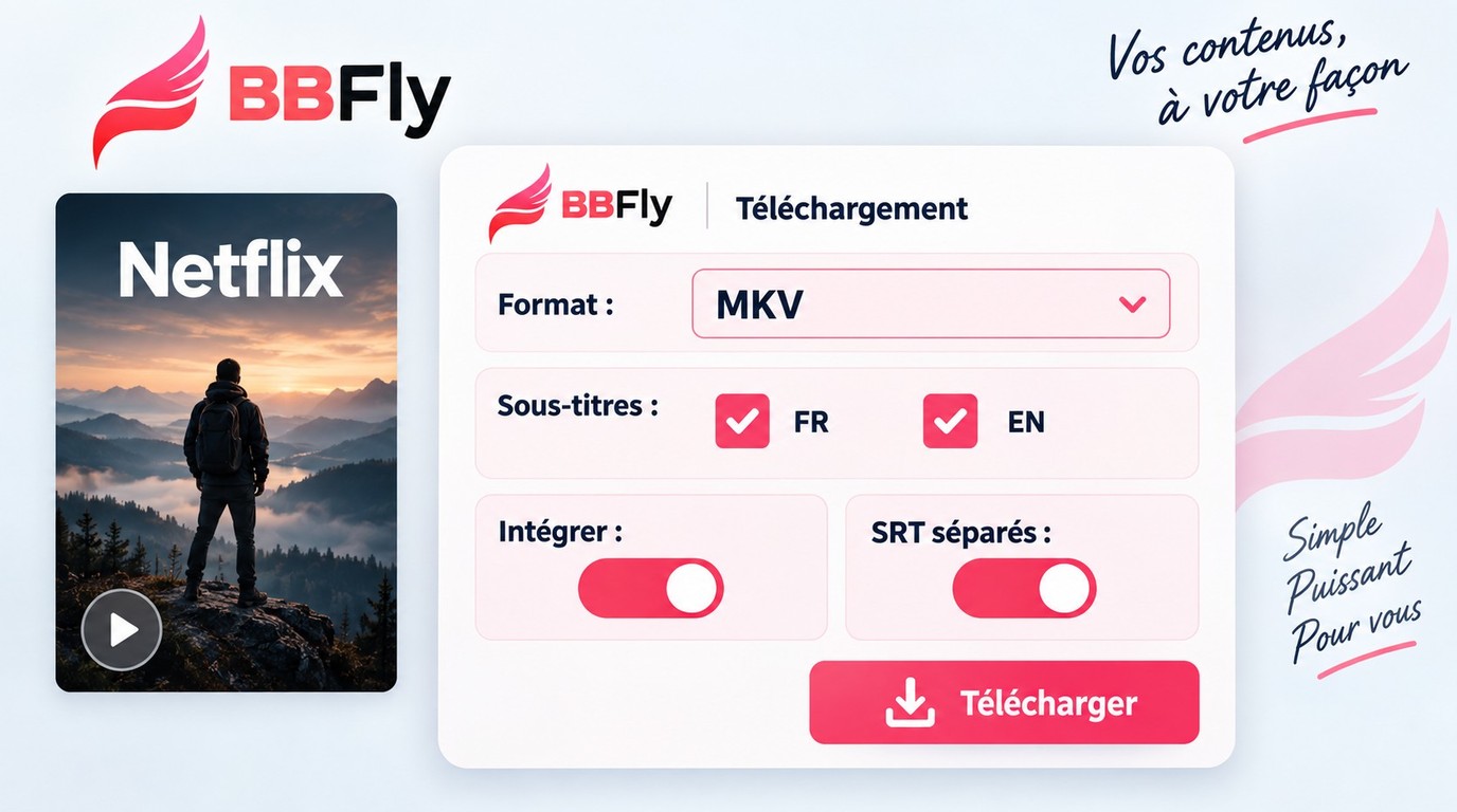 Réglages BBFly pour réunir une vidéo Netflix et plusieurs pistes dans un fichier MKV.