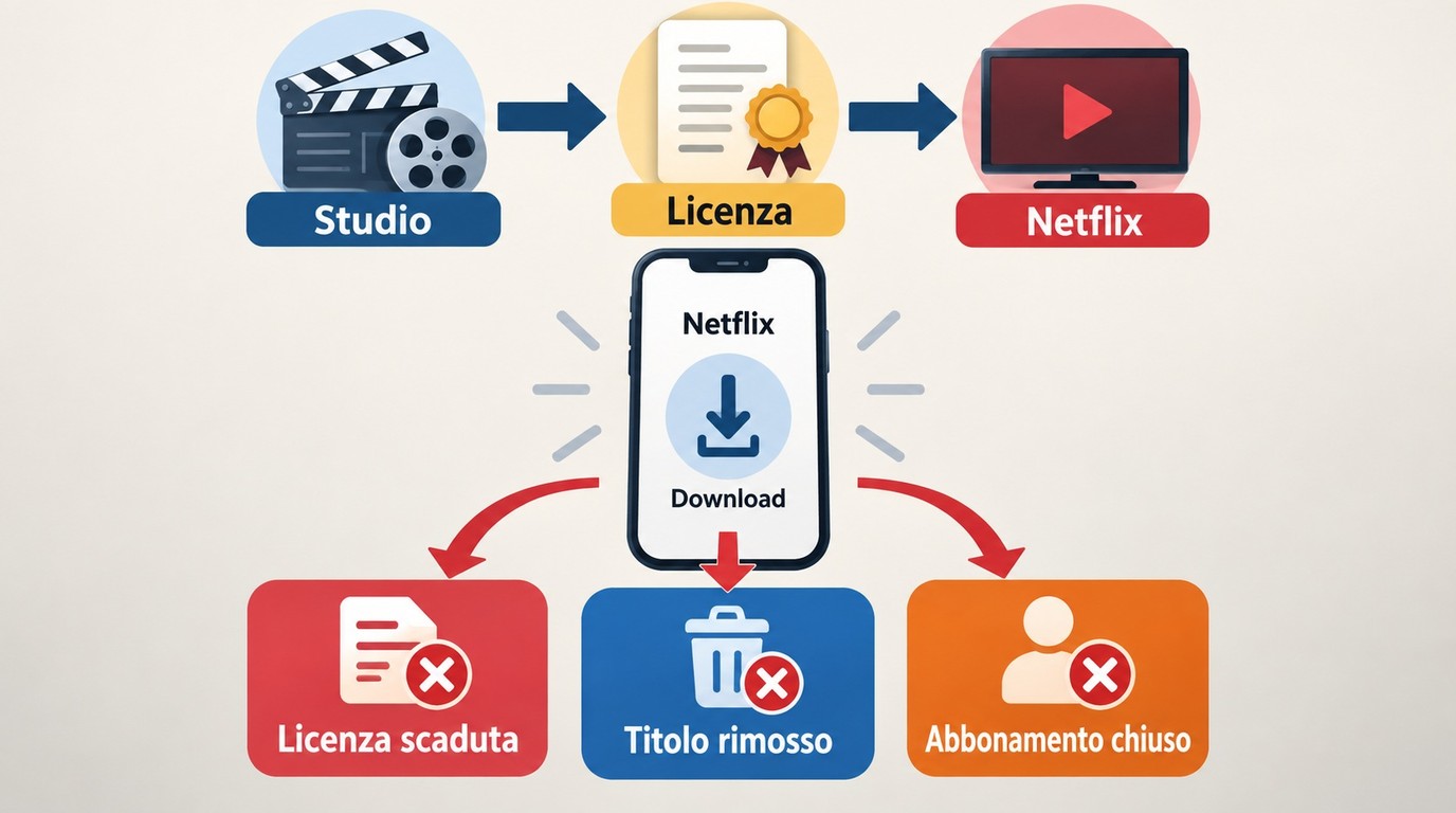 Licenze, catalogo e abbonamento determinano quando un download Netflix non è più disponibile.