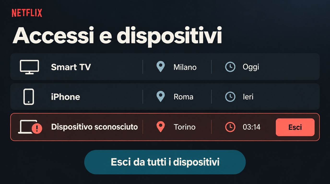 Gestione Netflix di accessi e dispositivi per chiudere sessioni sospette